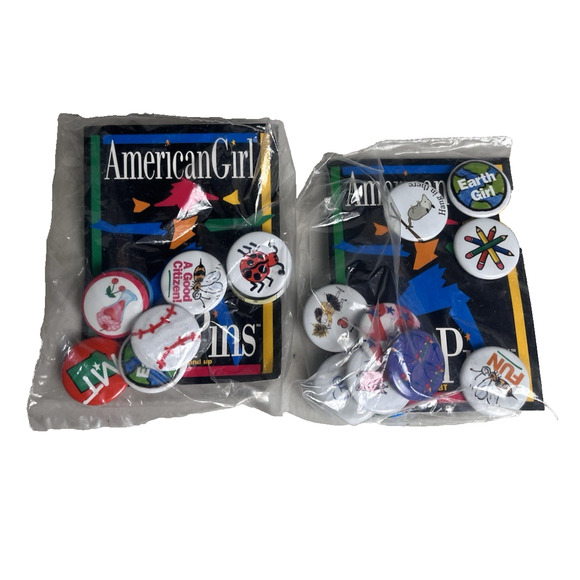 American Girl Pin Set American Girl Doll Grin Pins Lot of 2 Sealed Package NEW - Picture 1 of 8